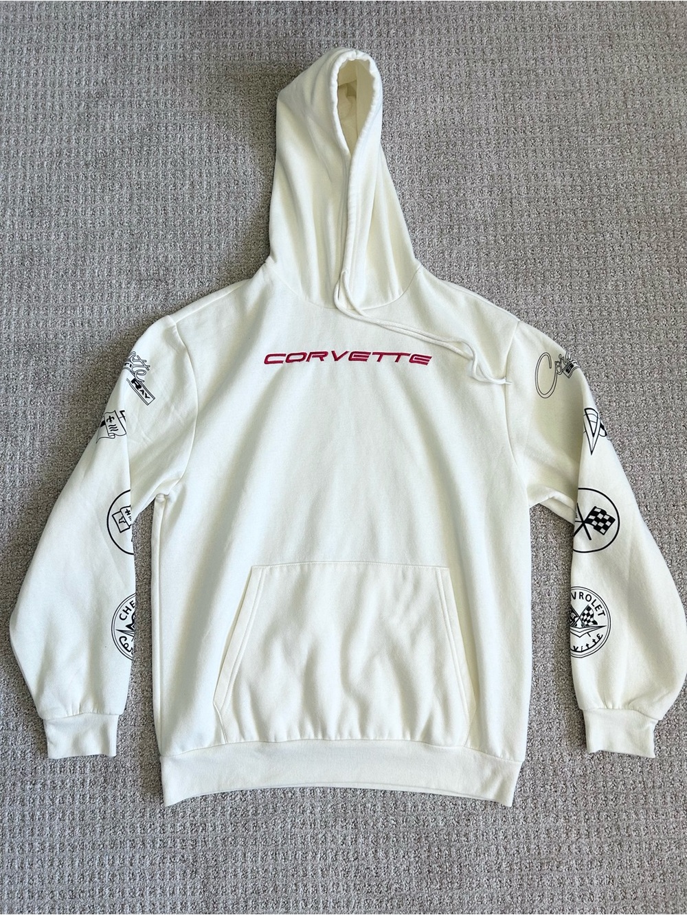Corvette Cream Hoodie with Red Logo Size Large